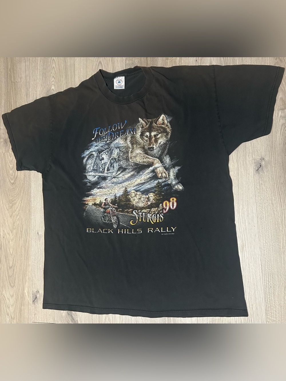 VintageSturgis '98 Black Wolf Graphic T-Shirt XL - Black